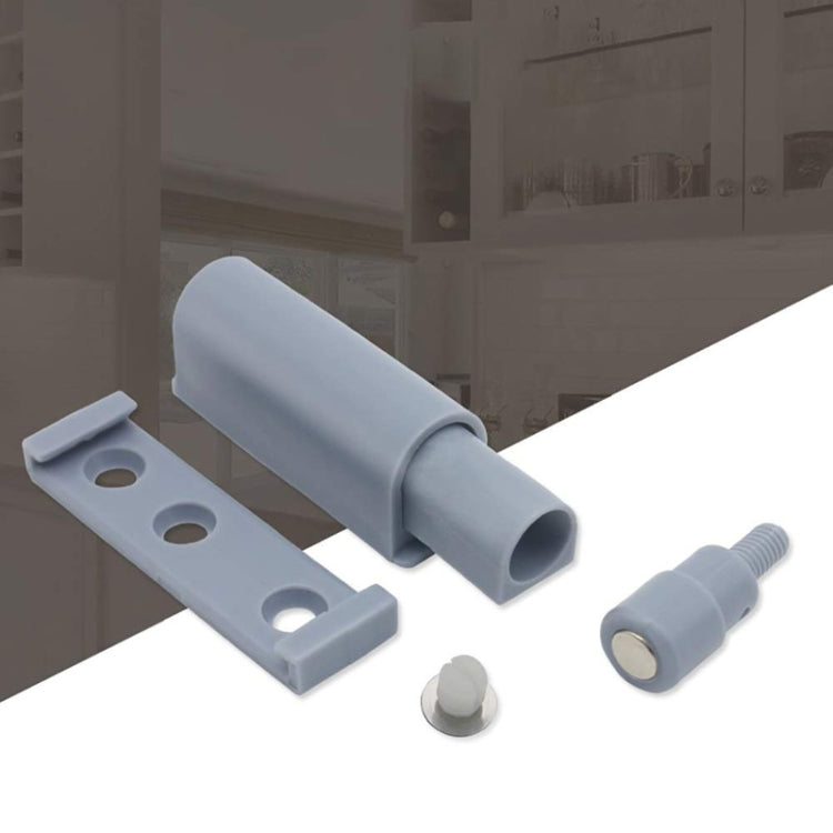 Magnetic cabinet door bouncer set with two mounting plates and round hardware pieces