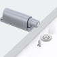 Magnetic cabinet door bouncer mounting on cabinet door with screw and plate