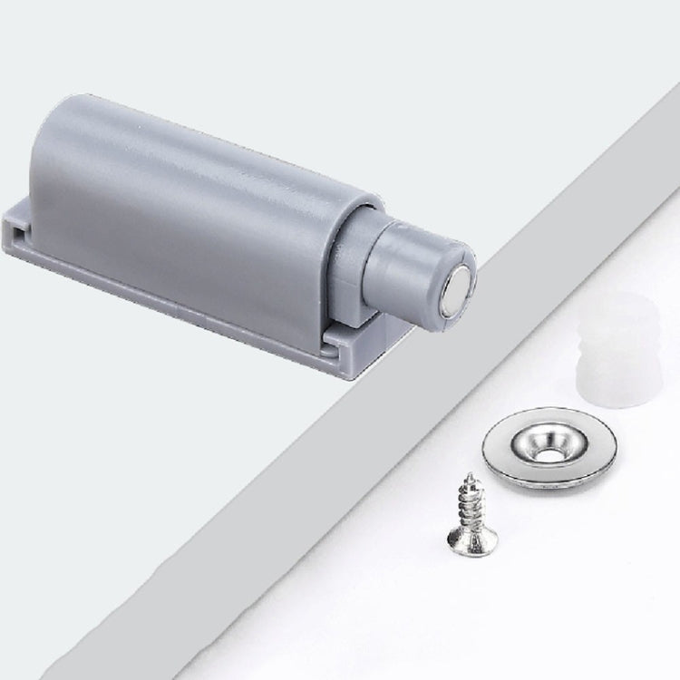 Magnetic cabinet door bouncer mounting on cabinet door with screw and plate