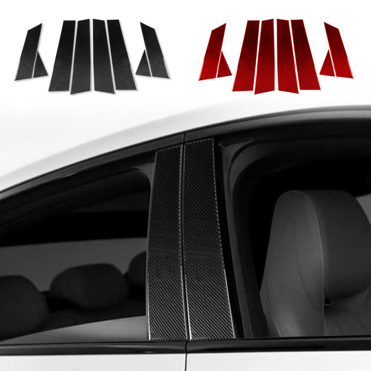 B-pillar decorative sticker installed on car window trim, carbon-fiber textured strip