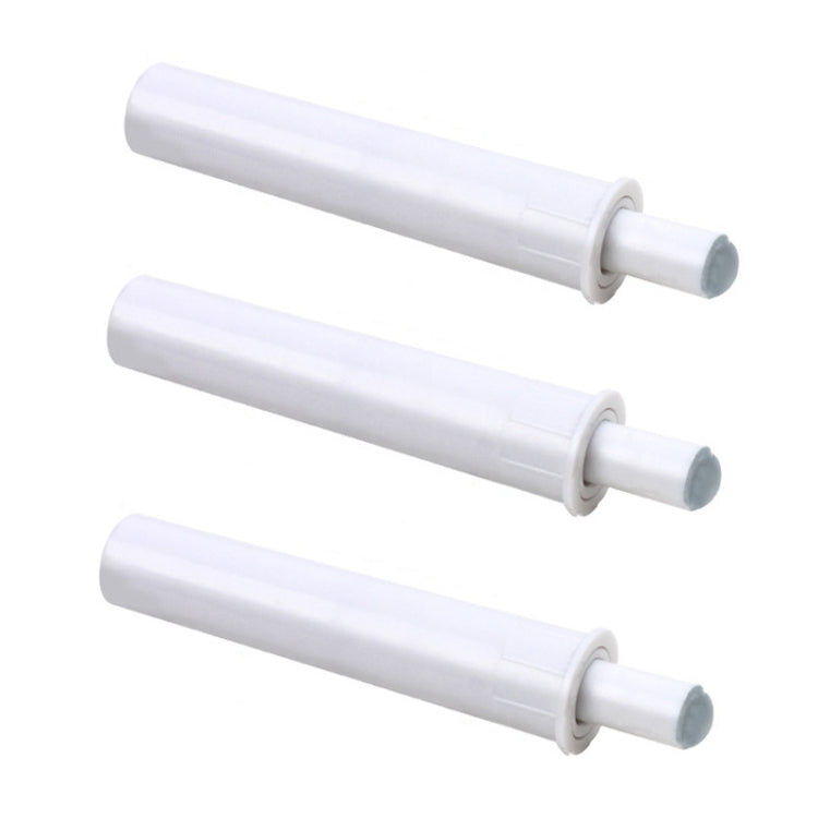 Set of 3 white cabinet door dampers with soft bumper tips and mounting sleeves