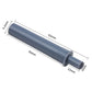 Gray cabinet door damper with mounting sleeve and bumper tip, shown with size guide