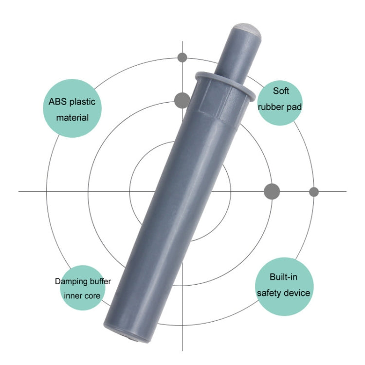 Gray cabinet door damper with built-in rubber pad and inner damping core diagram