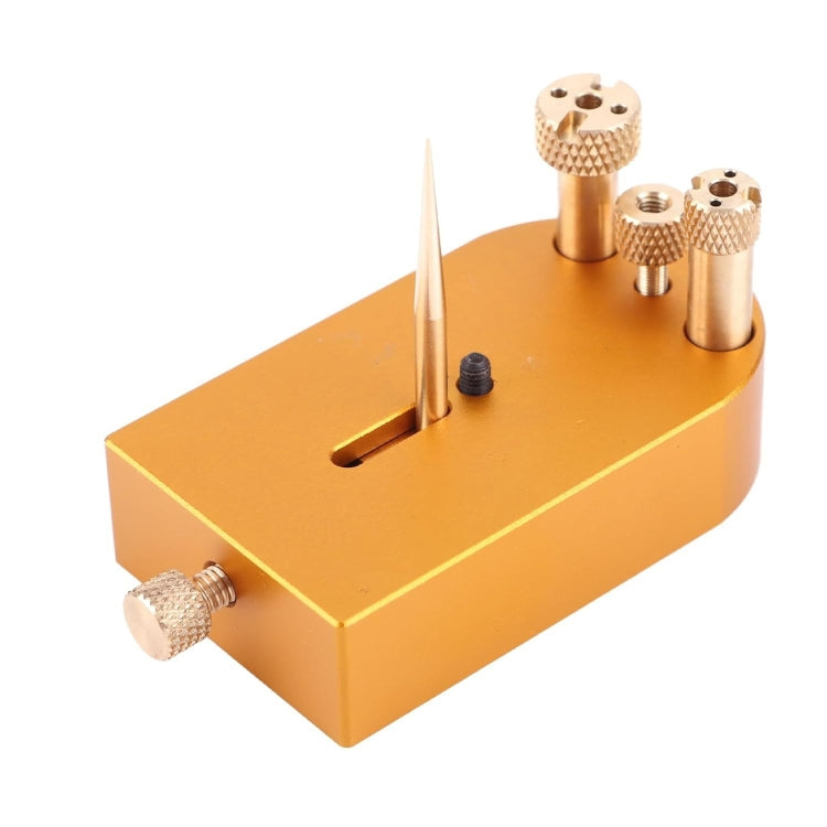 Square metal watch balance wheel bracket stand, gold finish with three posts