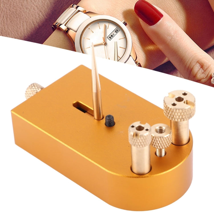 Gold metal watch balance wheel bracket stand with needle pin and knurled posts