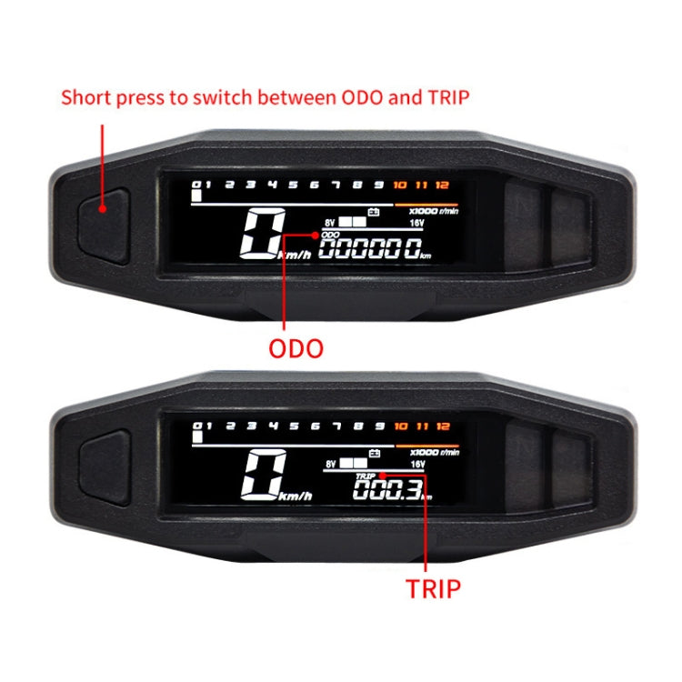 Motorcycle LCD instrument cluster with ODO and TRIP digital odometer screens