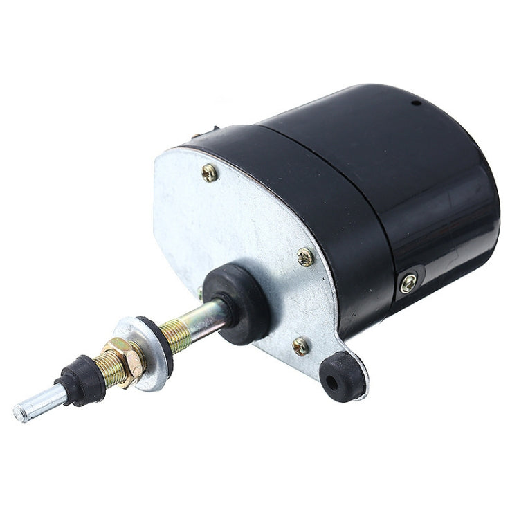 Front windshield wiper motor with long shaft, black housing and metal mount