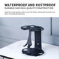 Black metal storage stand with circular slots for hair styling attachments