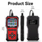 KONNWEI KW340 OBDII+OBD code reader tool shown front, side, and back views