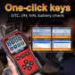 KONNWEI KW340 OBDII+OBD code reader tool held in hand with LCD diagnostic screen