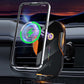 Car wireless charging phone holder with dark clamp and glowing charging ring