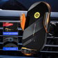 Car wireless charging phone holder, black with orange touch controls and infrared sensor