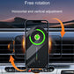 Car phone holder with glowing green charging icon and orange rotation arrows