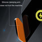 Orange and black silicone clamping arm of a car phone holder