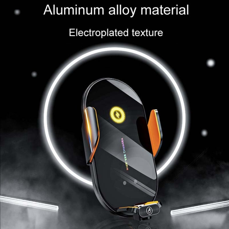 Black aluminum car phone holder with luminous ring around the device