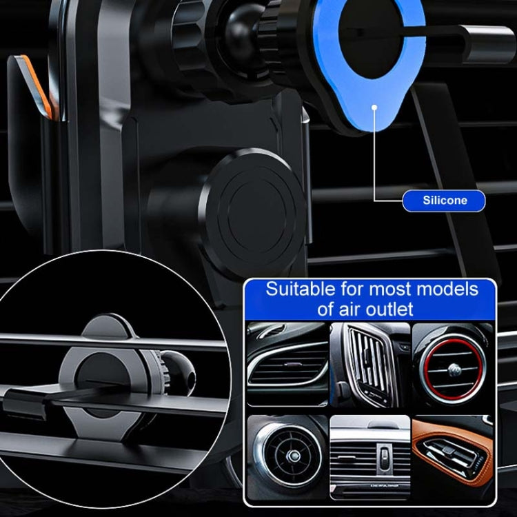 Car air-vent phone holder with silicone pad clamp and outlet compatibility inset