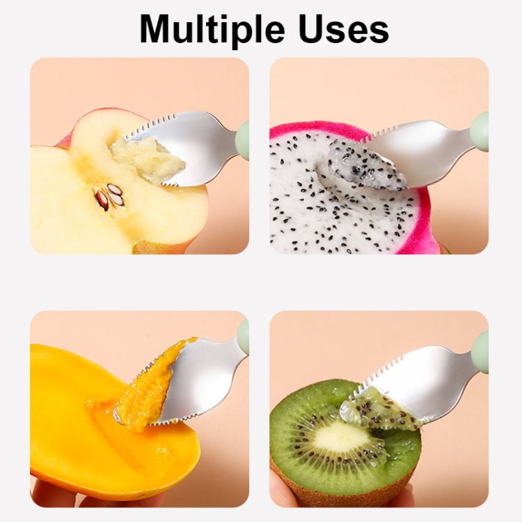 Double-head baby food spoon with stainless scoops and serrated edges