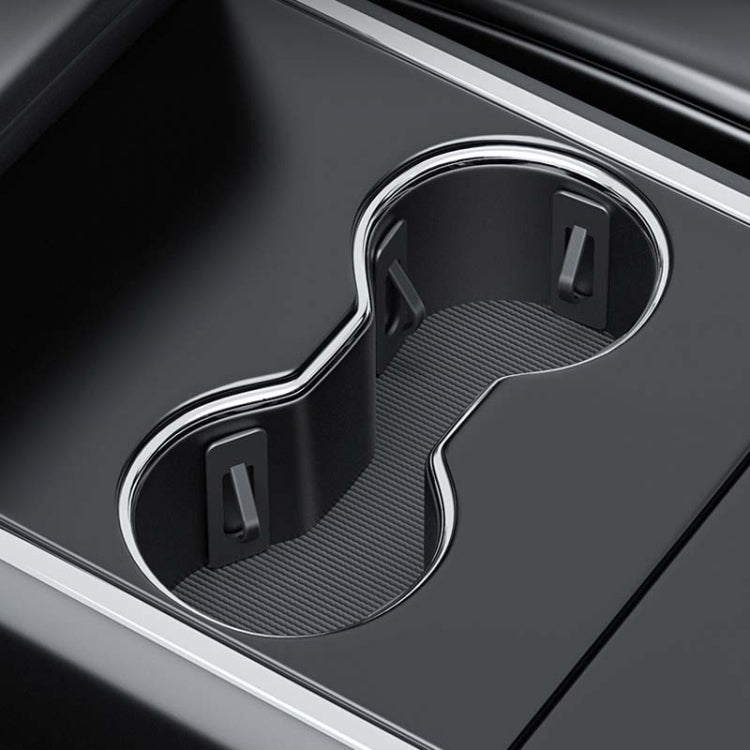 Car cup holder insert with textured anti-slip mat and chrome trim ring