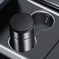 Installed cup holder limiter with textured mat holding a metal cup