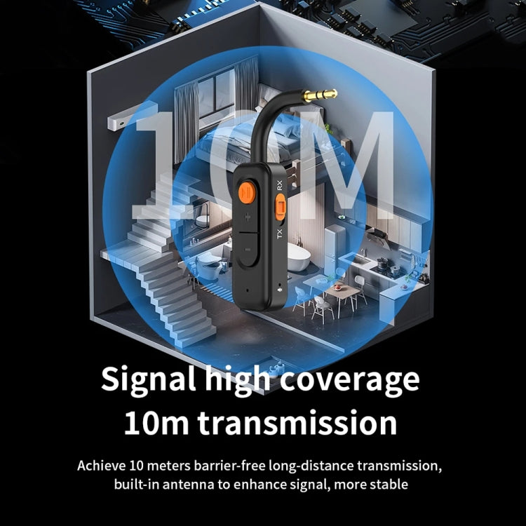 Bluetooth transmitter receiver adapter with orange ports and hands-free design