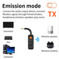 Black Bluetooth transmitter adapter with orange power button and 3.5mm audio plug