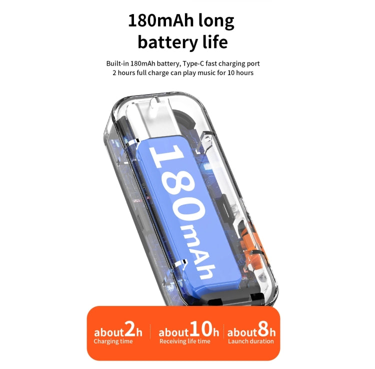 Black Bluetooth adapter with Type-C charging port and 180mAh battery