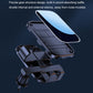 Car phone holder components with silver-blue cradle and vent clips, open parts view