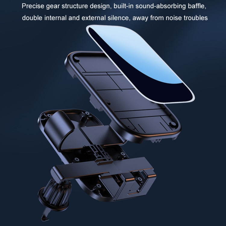 Car phone holder components with silver-blue cradle and vent clips, open parts view