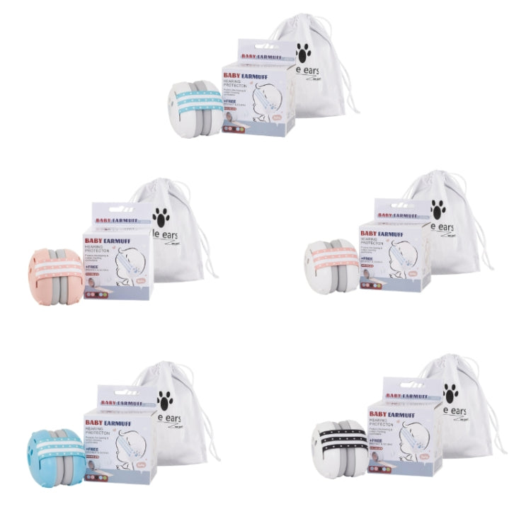 Baby earmuff headband set with ear caps and striped headbands, shown with boxes and bag