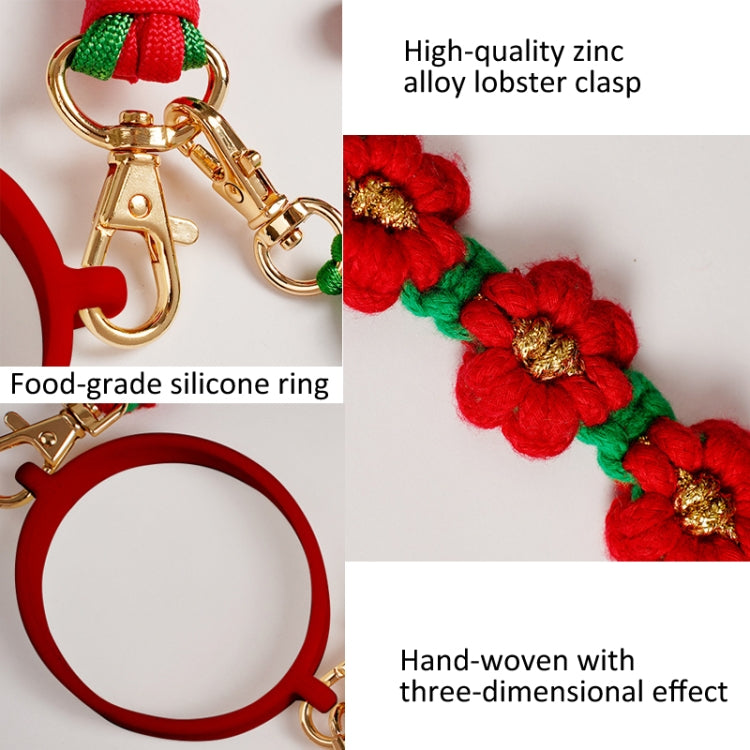 Christmas rope-knit strap with gold lobster clasp and red silicone ring, with tree charm