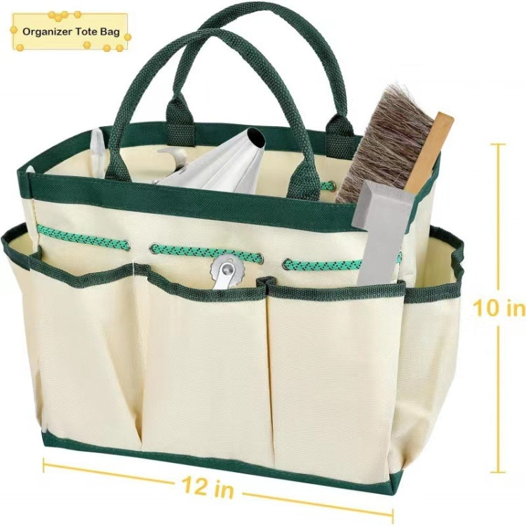 Green-and-cream organizer tote bag with tool storage pockets and carrying handles