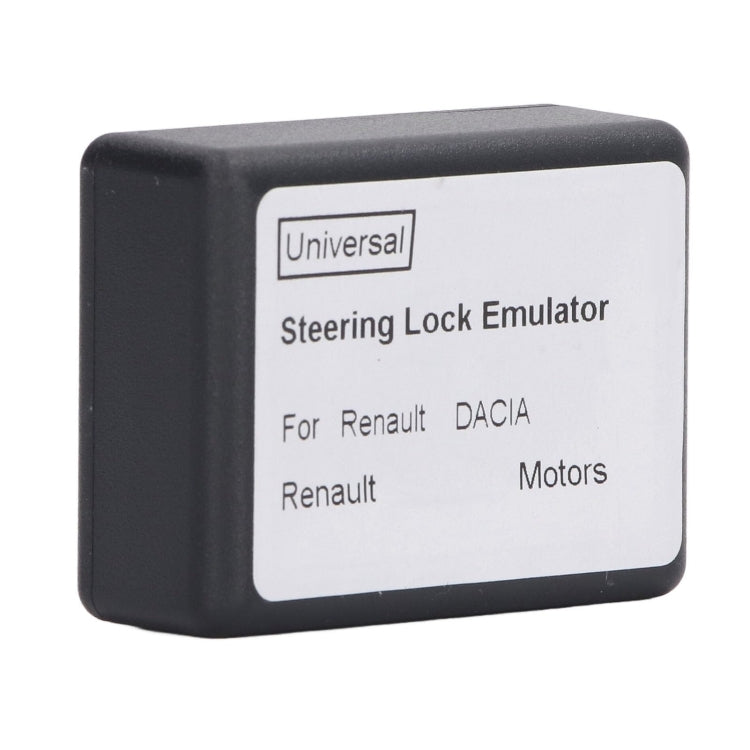 Black steering lock emulator with universal info label, front face view