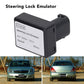 Black steering lock emulator with universal label, compact housing