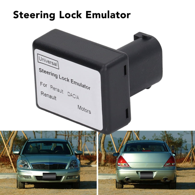 Black steering lock emulator with universal label, compact housing