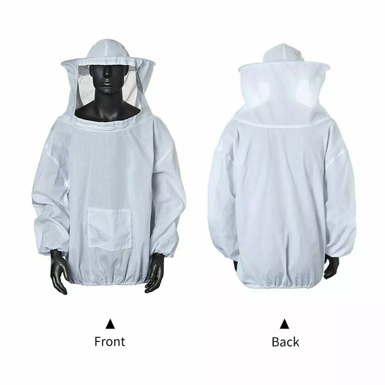 Light gray beekeeping protective hooded jacket, front and back coverage