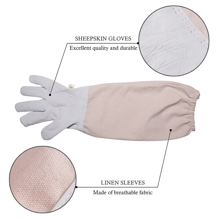 Beekeeping gloves with long linen sleeves and textured protective material detail
