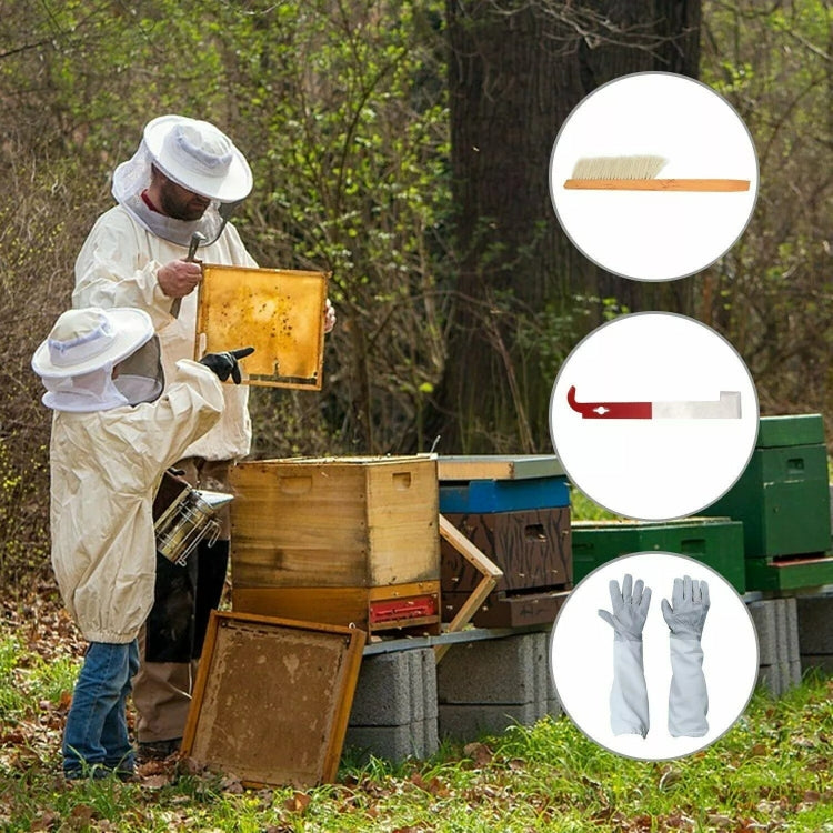 Beekeeping protective suit set with hooded veil, brush tool, and gloves