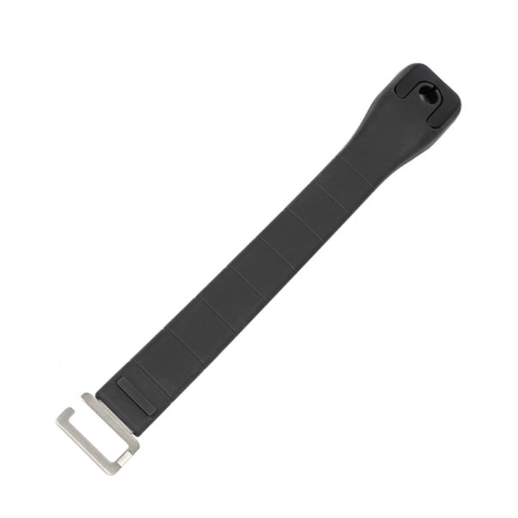 Adjustable black silicone car seat storage hook with metal buckle and strap loop