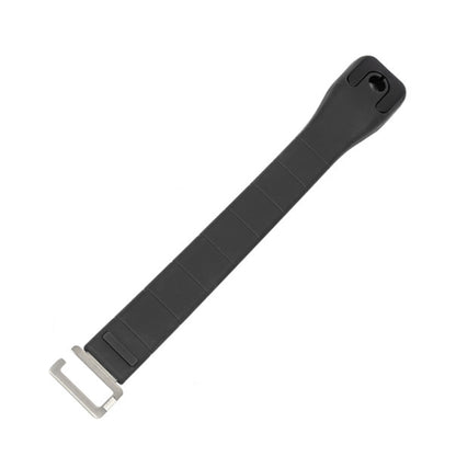 Adjustable black silicone car seat storage hook with metal buckle and strap loop