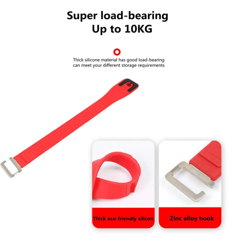 Red silicone car seat storage hook with thick strap and metal buckle