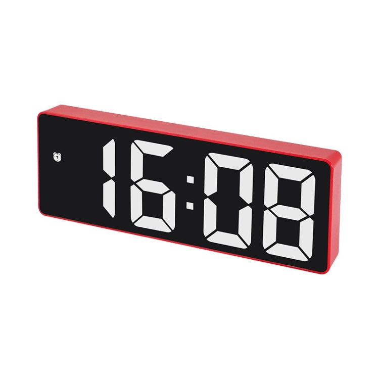 Red LED bedside alarm clock with segmented time display