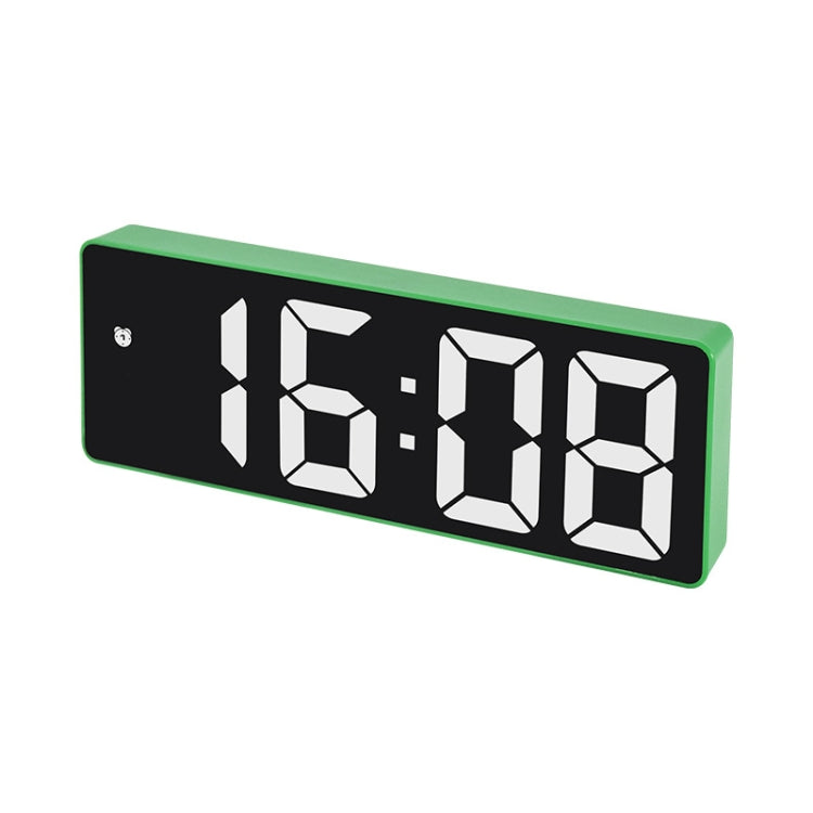Green LED bedside alarm clock with segmented time display