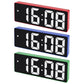 Set of three LED alarm clocks in red, blue, and green with time display