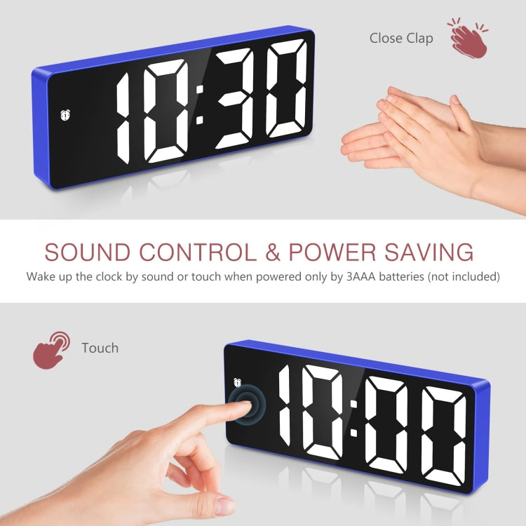 Blue LED alarm clock with touch control and segmented time display