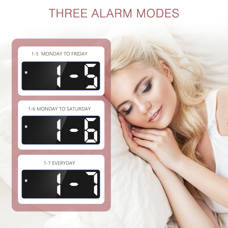 LED alarm clock with three weekday alarm mode settings displayed