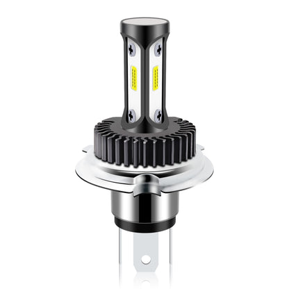 High-brightness LED car working headlight bulb with black heat sink fins and two LED chips