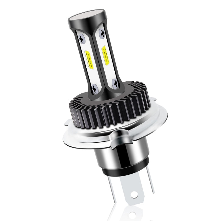 High-brightness LED car working headlight bulb angled view with black heat sink and silver base
