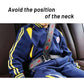Child seat belt with metal adjustment limiter shown on the strap