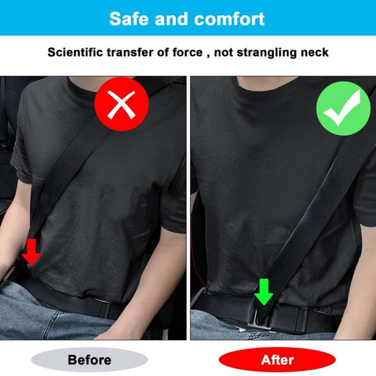 Seat belt with metal adjustment limiter on the strap in the "After" view