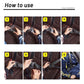 Step-by-step car seat belt installation with metal adjustment limiter on the buckle